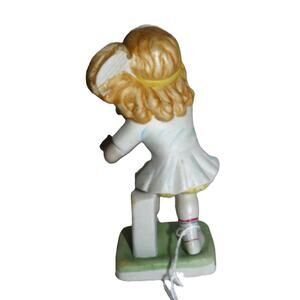 Tennis Player Figurine Hand-Painted Porcelain Girl w Racket Sports 5.5" Vintage